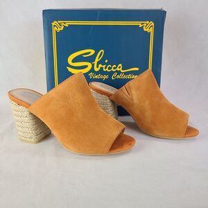 New SBICCA Vintage Collection Womens (7) Bussey Orange Suede Jute Heeled Sandals